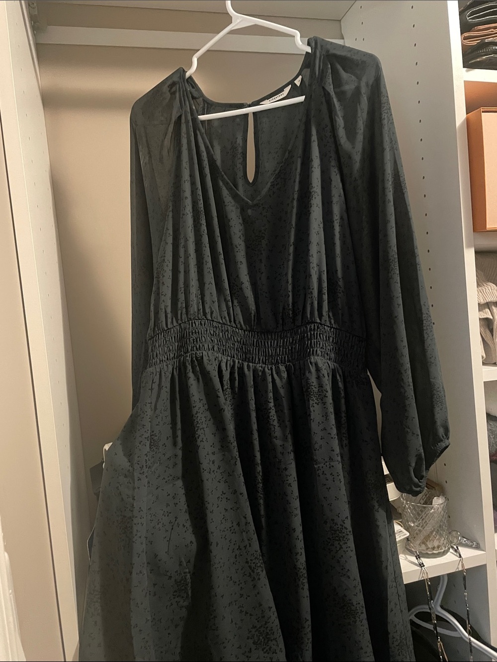 Signature by Levi Strauss Black Long Sleeve Smocked Waist Dress